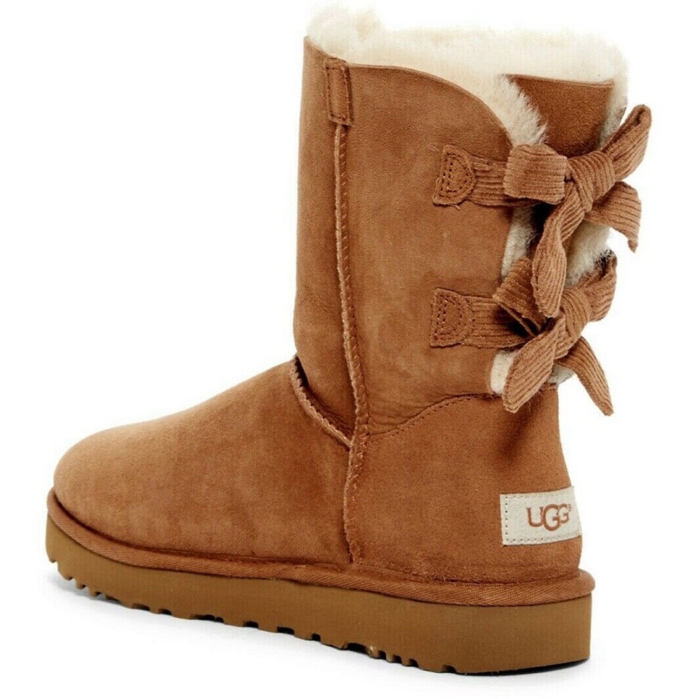 UGG CORDUROY BAILEY BOW BOOTS w/ Care Kit Chestnut Brown